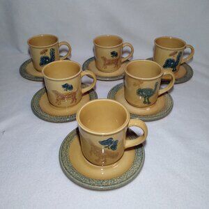 Vintage Pfaltzgraff American Folk Art Museum Coffee Cup Mug & Saucer 12 PC Set